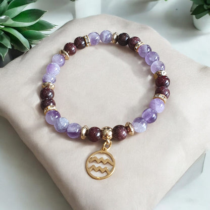 Bracelet du Verseau Améthyste/Grenat
