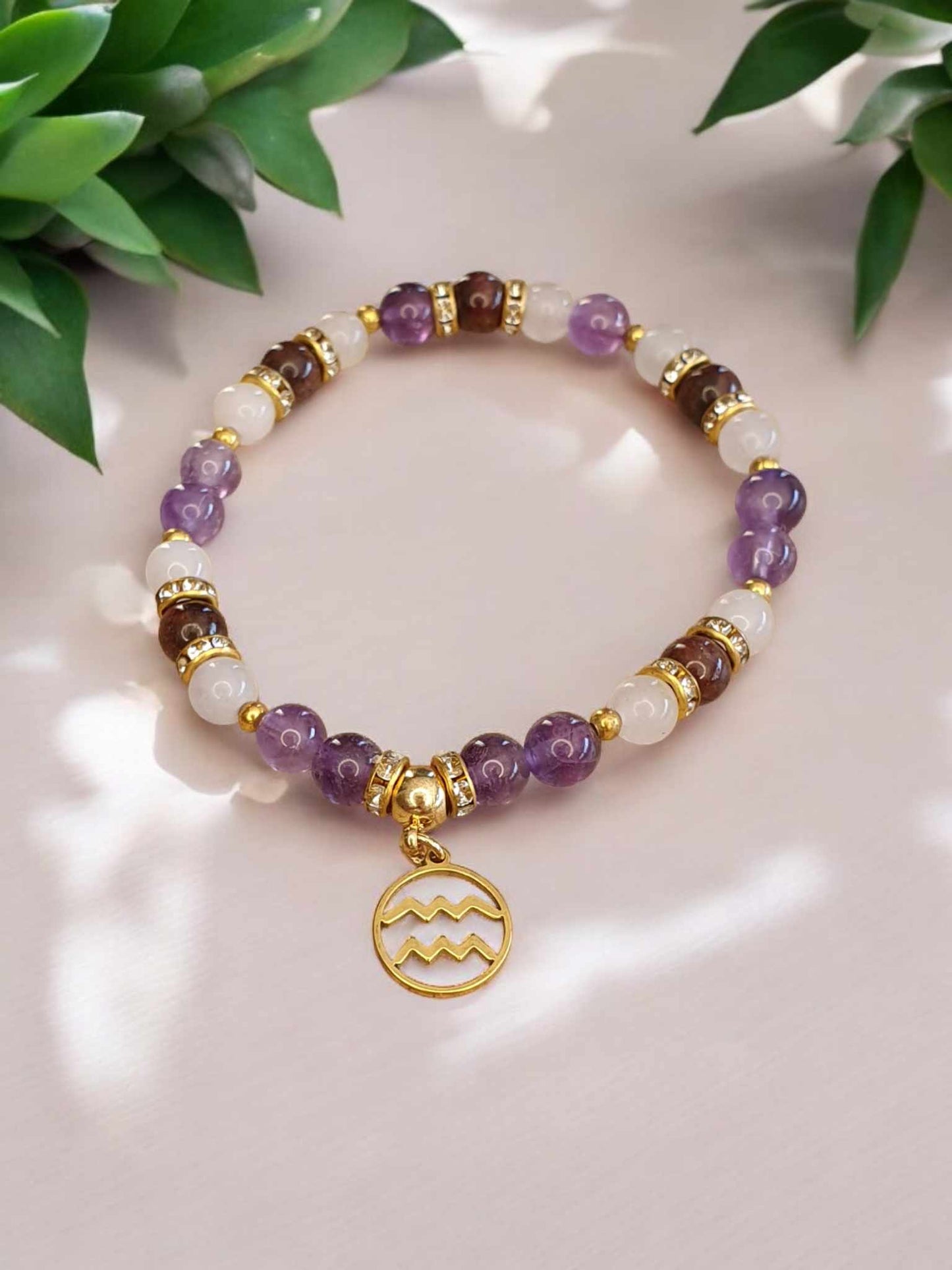 Bracelet du Verseau - Améthyste, Grenat, Pierre de Lune Blanche